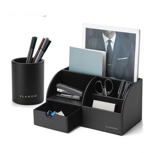Office🏢Desk Organizer Leather Desktop Organizer Caddy w Drawer